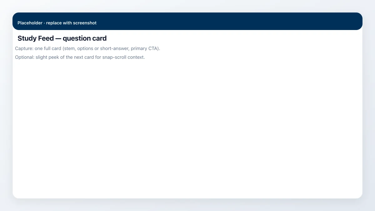 Study Feed — question card in the snap viewport