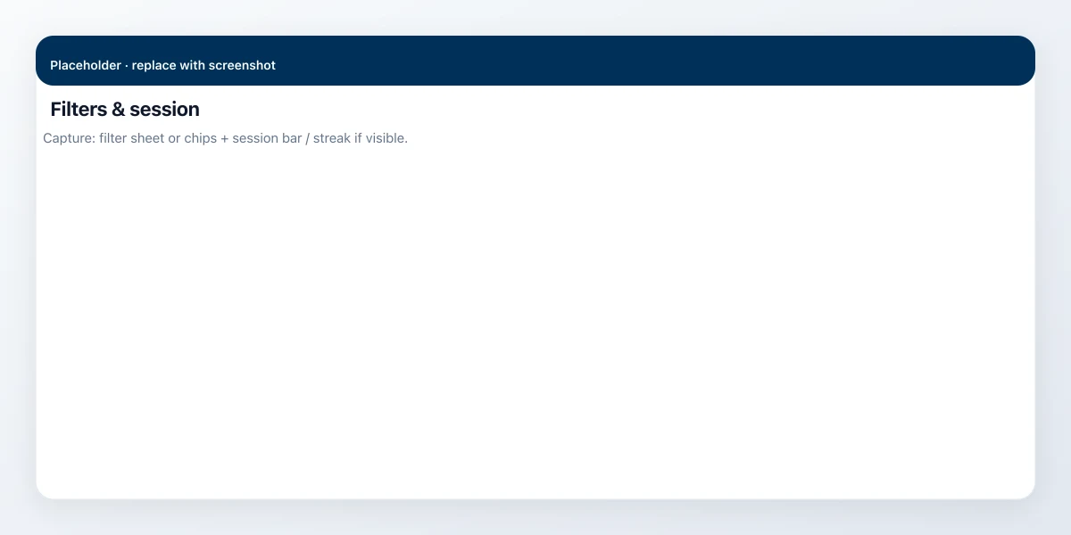 Study Feed — filters and session controls